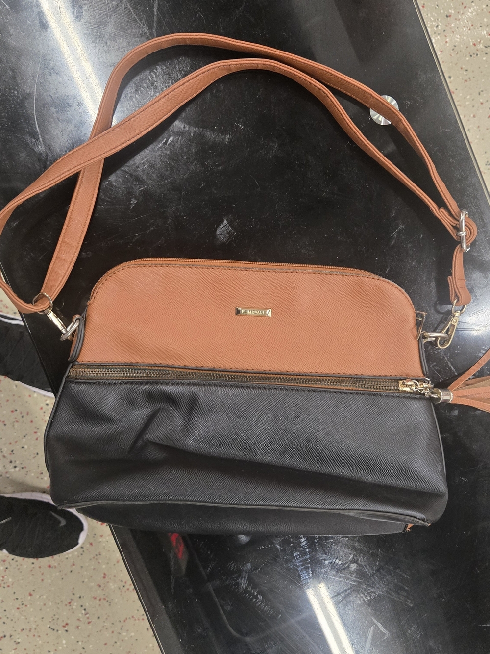 Elim& Paul Two-Tone Black and Tan Crossbody Bag***